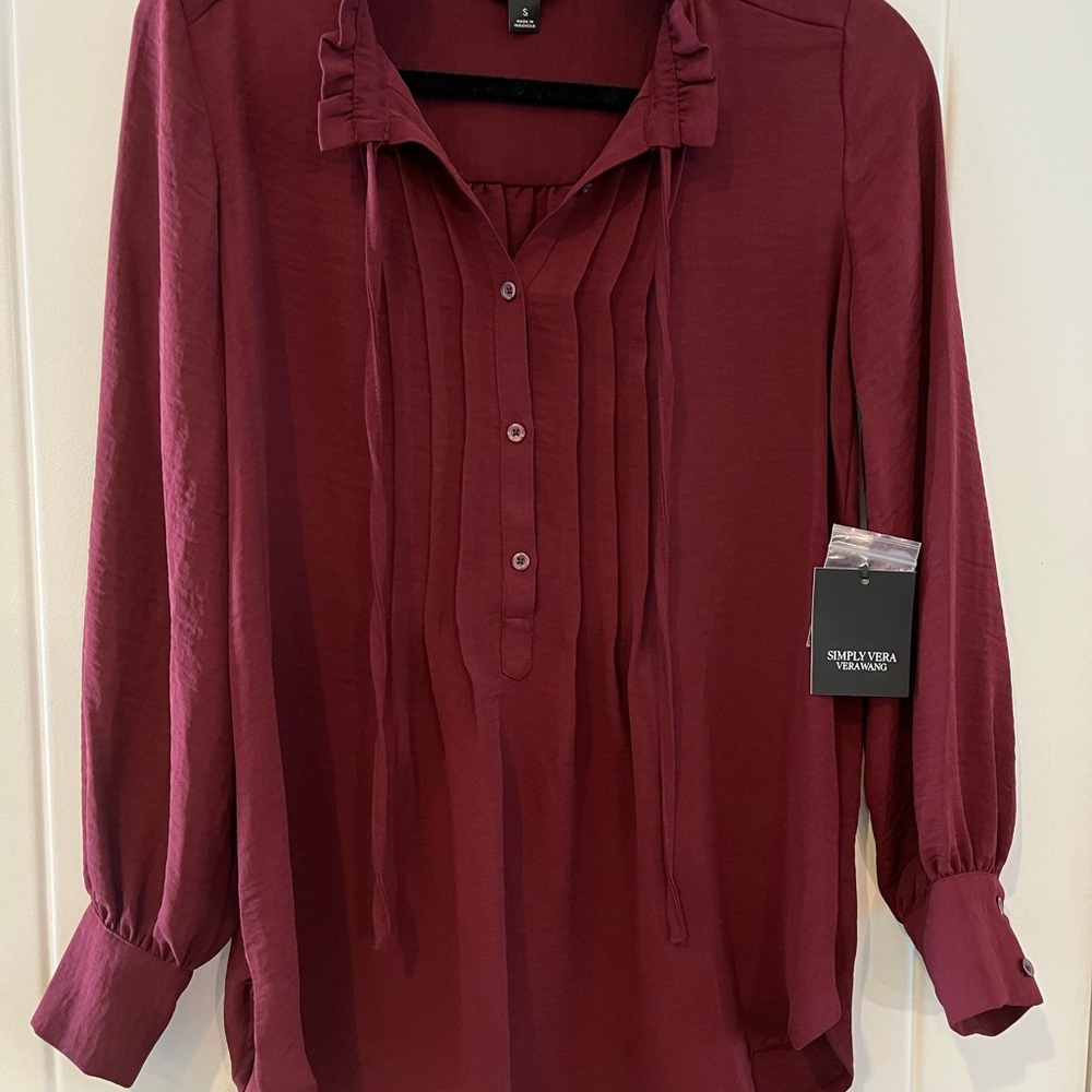 Simply Vera Vera Wang Women's Burgundy Blouse Size Small